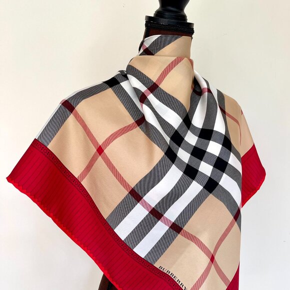 Display #6 New Burberry Scarf Beige with Red border main image 9